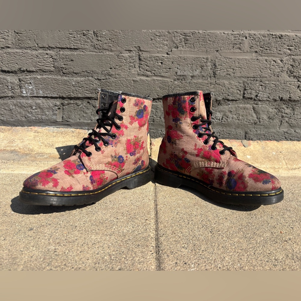 Dr. Martens Floral Boots - Pink and Black